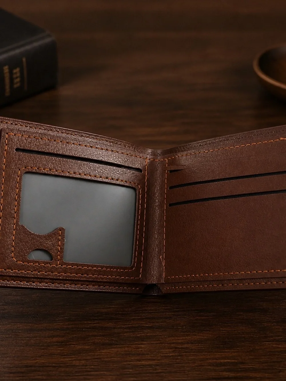 Men’s Dark Brown Premium Leather Bifold RFID Blocking Etched Design Wallet NWT